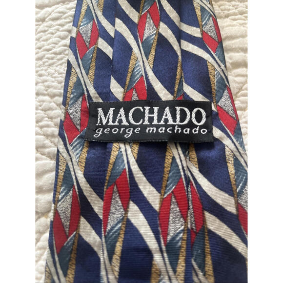 Other - George Machado Pure Silk Tie Mens‎ Classic Navy With Multi-Colors Geometric